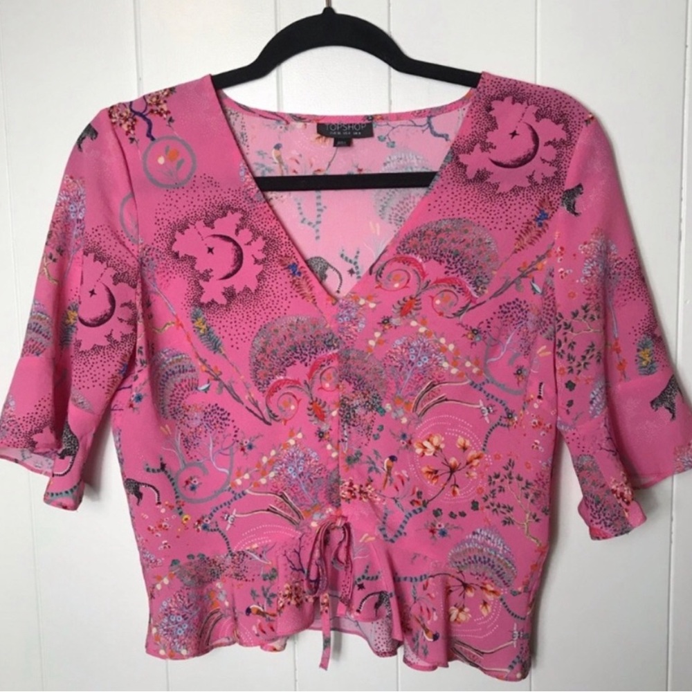Topshop Cinched Printed Top- Sz 4